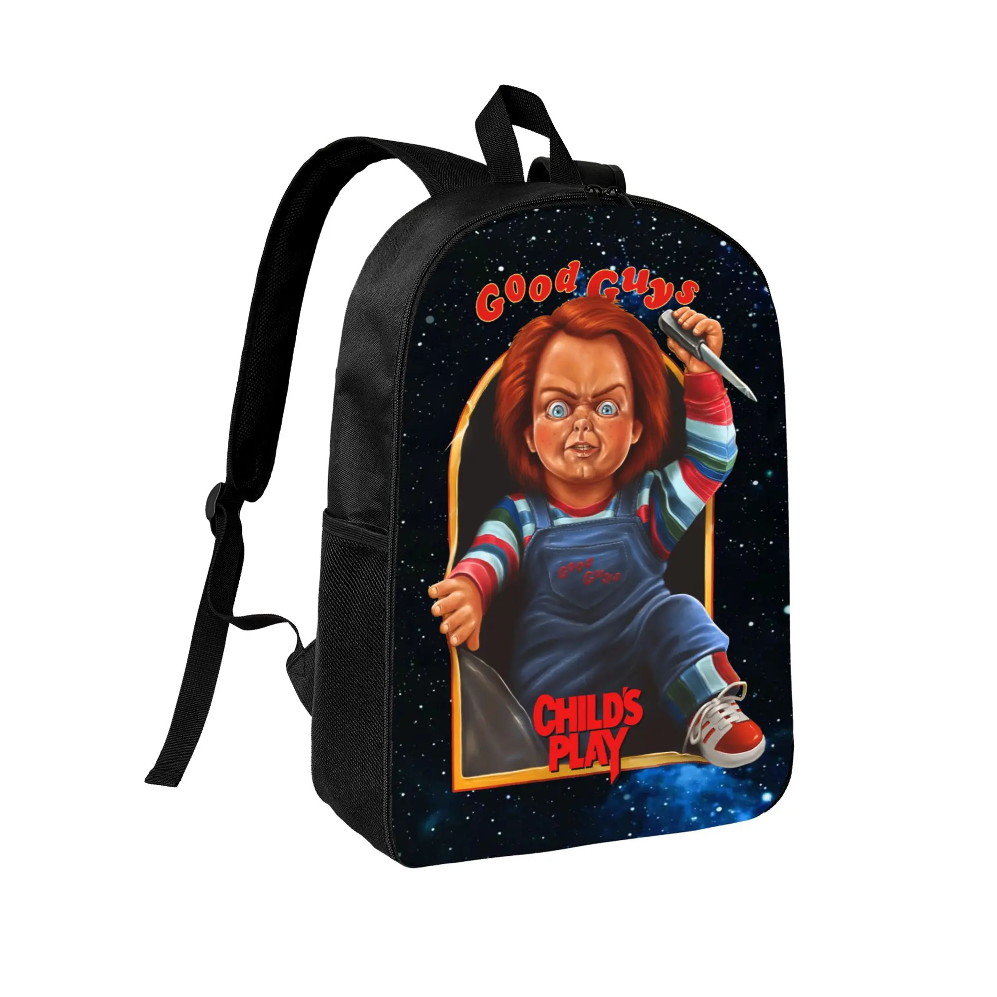 Chucky Graphic Backpack Horror Movie Merch 17in Daypack Breathable Shoulder Strap School Travel Bag For Fans