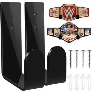 Championship Belt Wall Mount Display Holder Set, Professional Wrestling Title Belt Hanger for WWE AEW Belts, Easy Install Wall Organizer Rack (2Pcs Black)