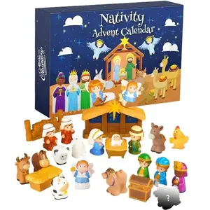 Christmas Countdown Calendar Set, Includes 25 Christmas Scene Props, Multicolor Display for Home Church Bookshelf Decoration
