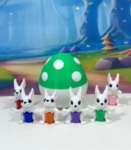 6pcs 3D Printed Mini Rabbit Bunny with Egg, 1.75" Articulated Mini Rabbit Fidget Toys, Easter Basket Stuffer AR005-GME-6X
