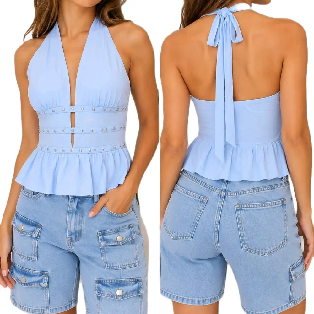 Women's Chic Lady Halter Tank Top - Open Back, Adjustable Tie, Soft Comfortable Fabric, Basic Everyday Fit, Multiple Colors Womenswear