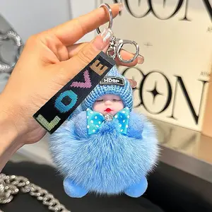 Cute Plush Sleeping Doll Keychain Fluffy Baby Charm Bag Pendant Car Key Ring Home Decor Hanging Backpack Accessory Kawaii Gift for Girls Women Viral TikTok Shop Trending Aesthetic Adorable Soft Doll Toy