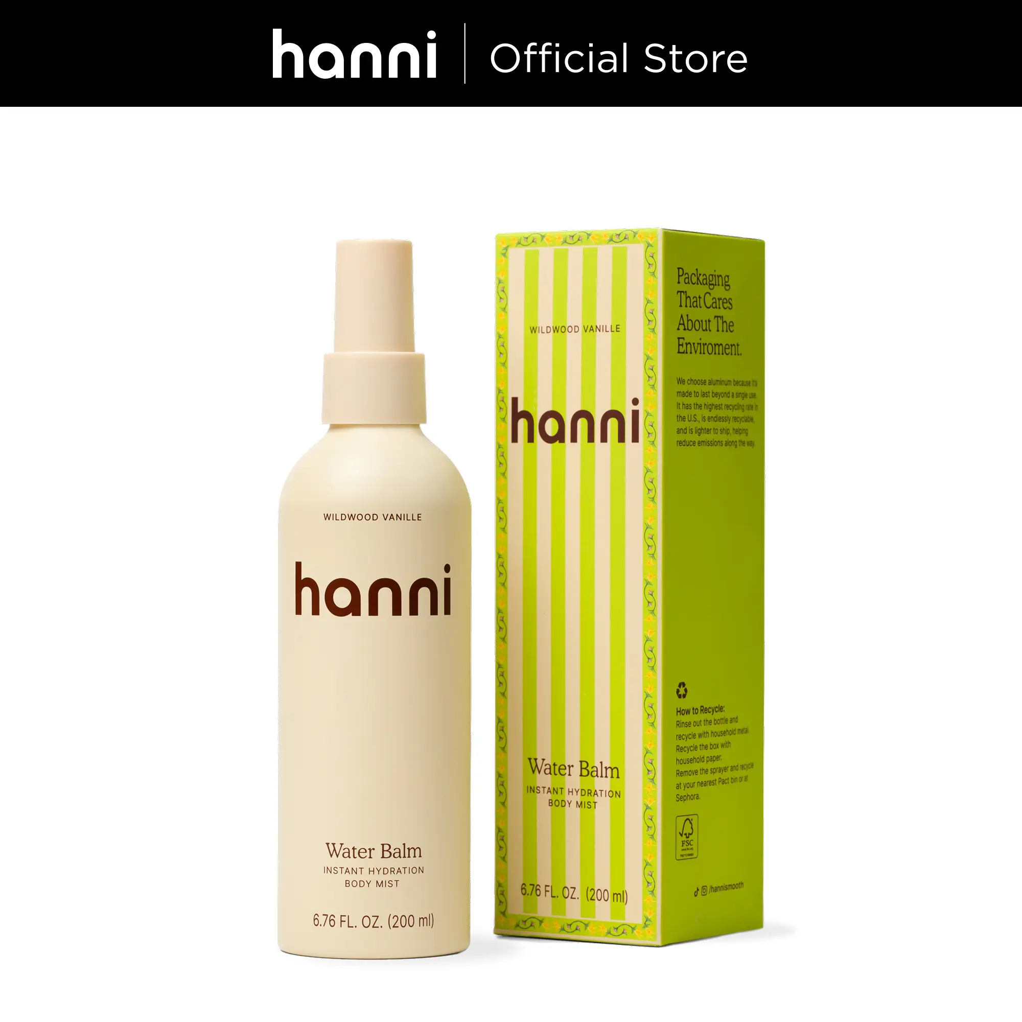 [Hanni Official] Water Balm in Wildwood Vanille Scent - Hydrating Lightweight Body Mist for Instant Moisture. Long Lasting Fragrance that Lingers. Limited Edition.