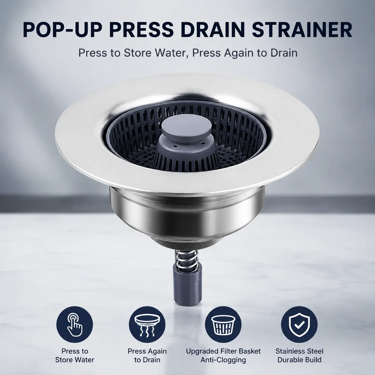 1 Count, Kitchen Sink Pop-up Filter Strainer, Press Bounce Design, Anti-clogging, Easy to Disassemble and Clean for General Household Kitchen Sinks