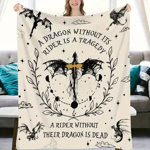 Vintage Dragon Blanket - Gothic Fantasy Black & White Throw with Rider Quotes, Soft Flannel All-Season Bedspread, Dark Dragon Wings Design for Home, Travel, Camping - Perfect Gift for Dragon Lovers, Dragon Decor, Mystical Bedspread, Fantasy Themed Decor,