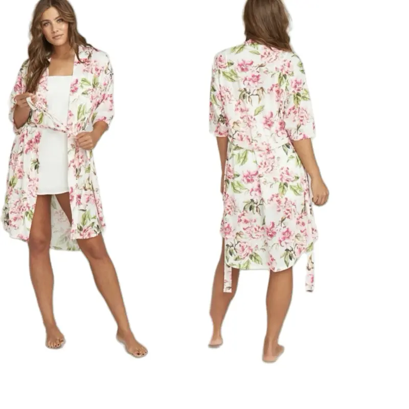 Show Me Your Mumu O/S Brie Garden of Blooms Short Kimono Robe Pink Green Floral