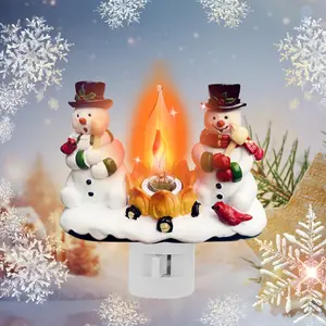 Christmas Night Light with Flickering Flame Effect, Snowman Campfire Atmosphere Lamp, Rotating Plug, Perfect for Kids Room Decor, 1pc Mood Decorative Lights