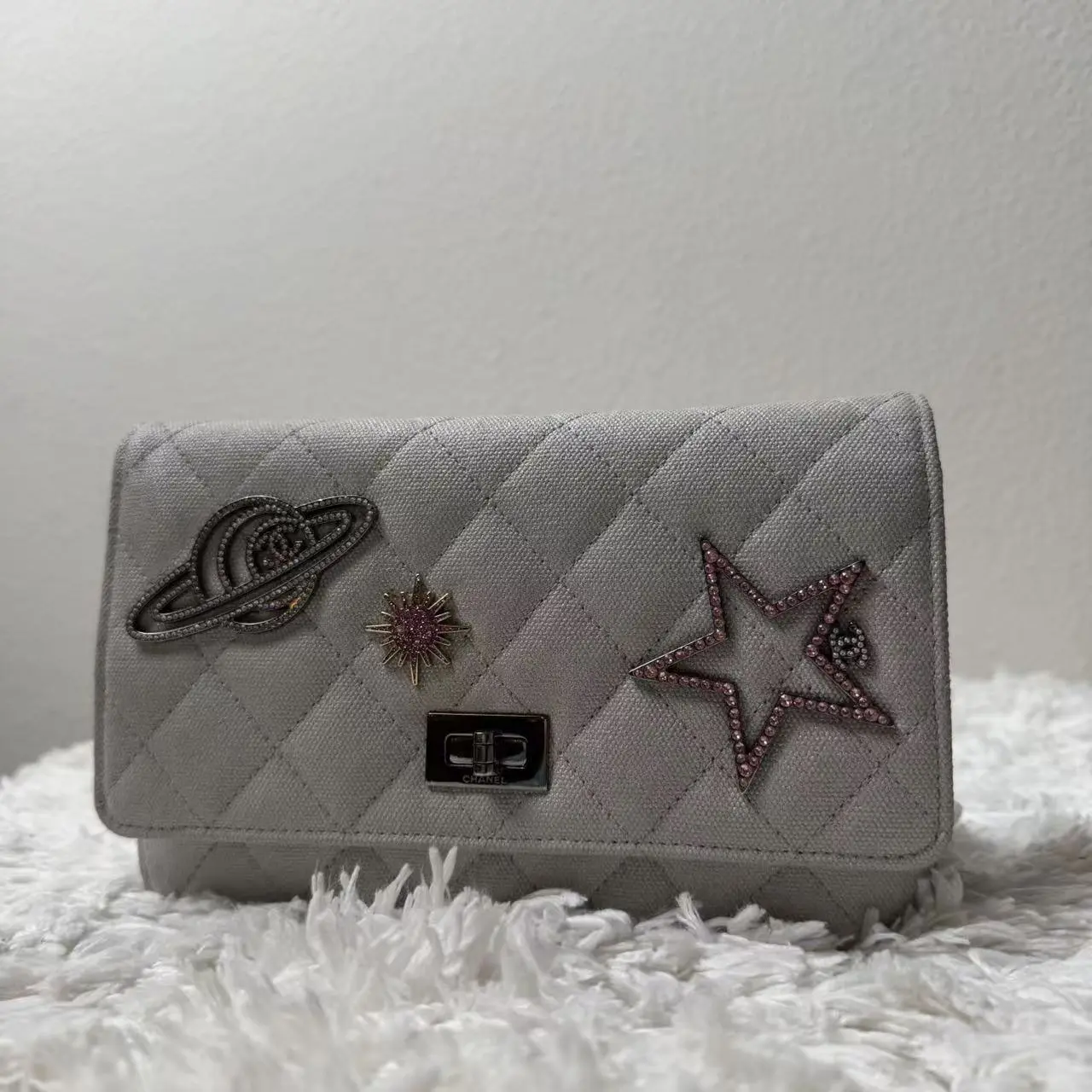 Pre-owned CHANEL Lambskin Clutches & Wristlets Space Charms Reissue 2.55 Wallet on Chain