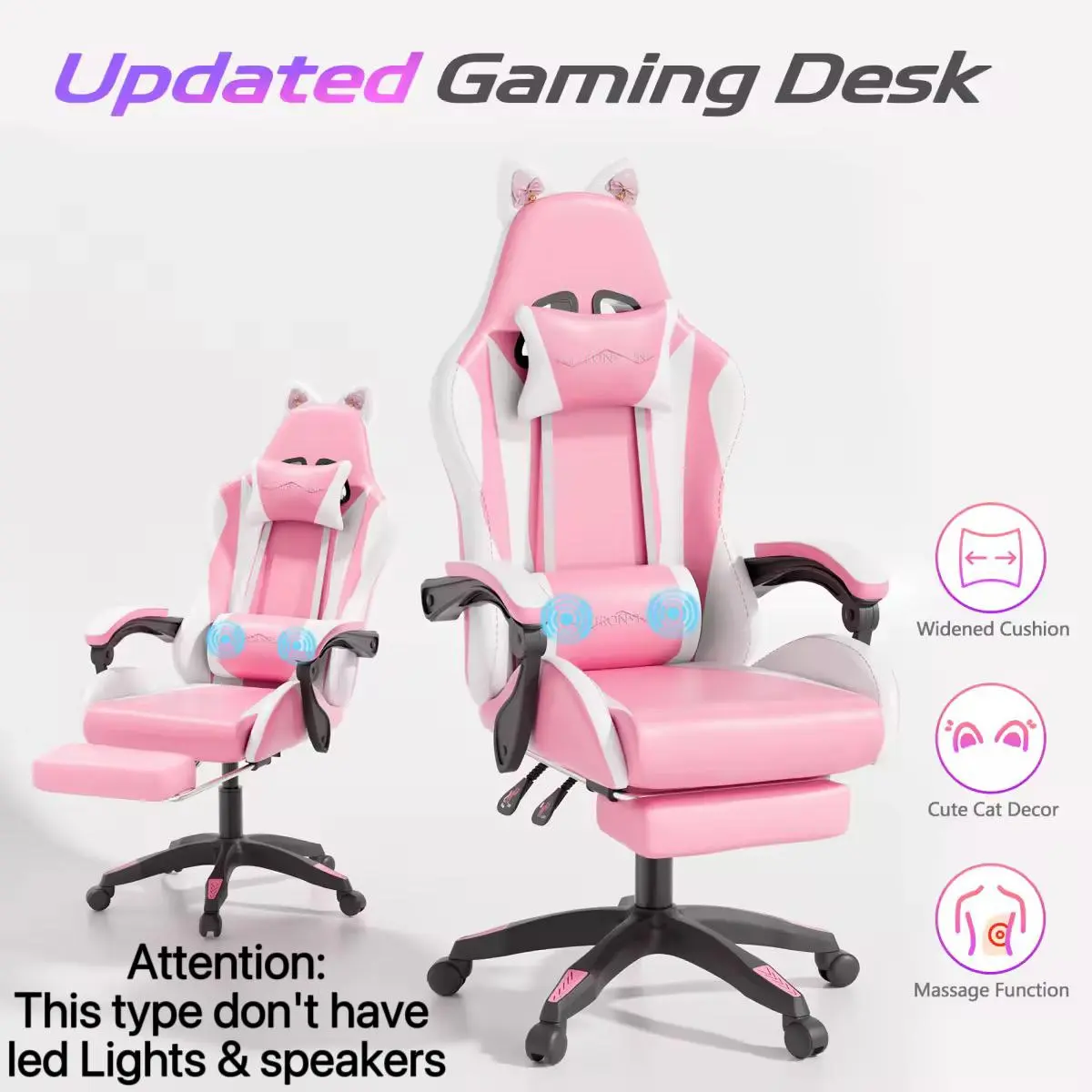 Pink (No Led Lights No Speaker,2-Points Massage)