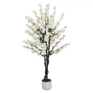 Garvee 4FT Artificial Wintersweet Tree with Lifelike Plum Blossom in White Planter, Elegant Faux Potted Flower Tree for Indoor Home, Living Room, Bedroom, and Office Decor
