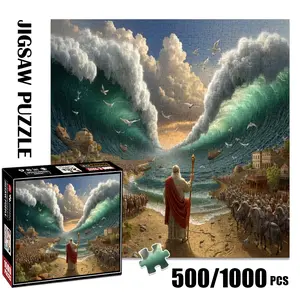 1pc 1000 piece adult puzzle 58x58cm Parted Sea with Prophet, Crowd, and Seagulls 500 pieces paper jigsaw puzzle suitable for DIY creative games for adults and families, birthday and holiday stress