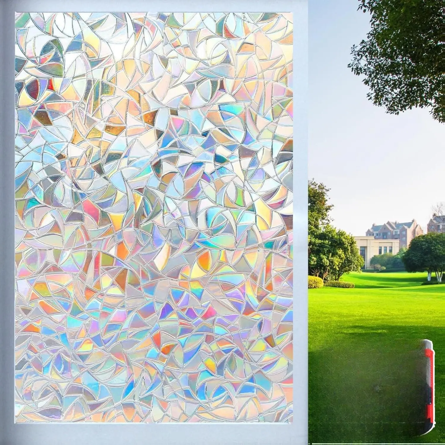 [New Deal] - Rainbow Window Privacy Film with Cutting Reference Line, 3D Decals Stained Glass Clings, Static Cling Sticker, Suncatcher Windows Cover Tint for Home, 17.5 Inch x 78.74 Inch