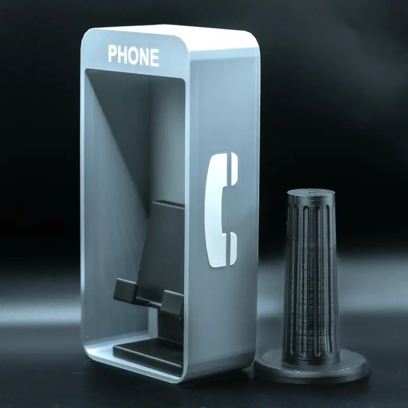 Vintage 3D Printed Retro Payphone Phone Holder, Gray with Black Stands, for Unique Decorative Display
