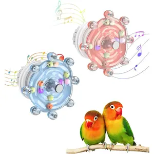 2-piece parrot toy set, rotating wheel chew toy, interactive rotating bell parrot toy, budgerigar toy, bird cage accessory, for entertainment, chewing and exercise, blue and pink