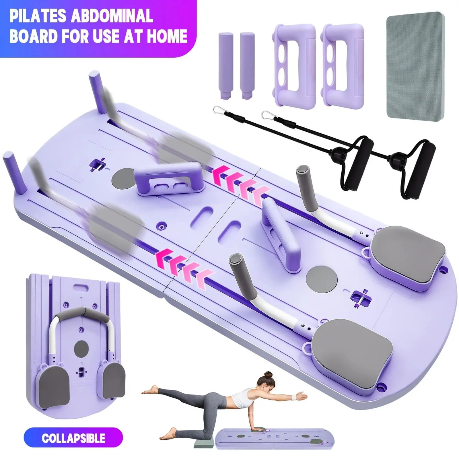8-in-1 Multi-Functional Foldable Pilates Board - 24 Anti-Slip Pads, Light Compact Portable Abdominal Core Trainer, Space-Saving Storage for Home Gym, Indoor Outdoor Fitness Gear