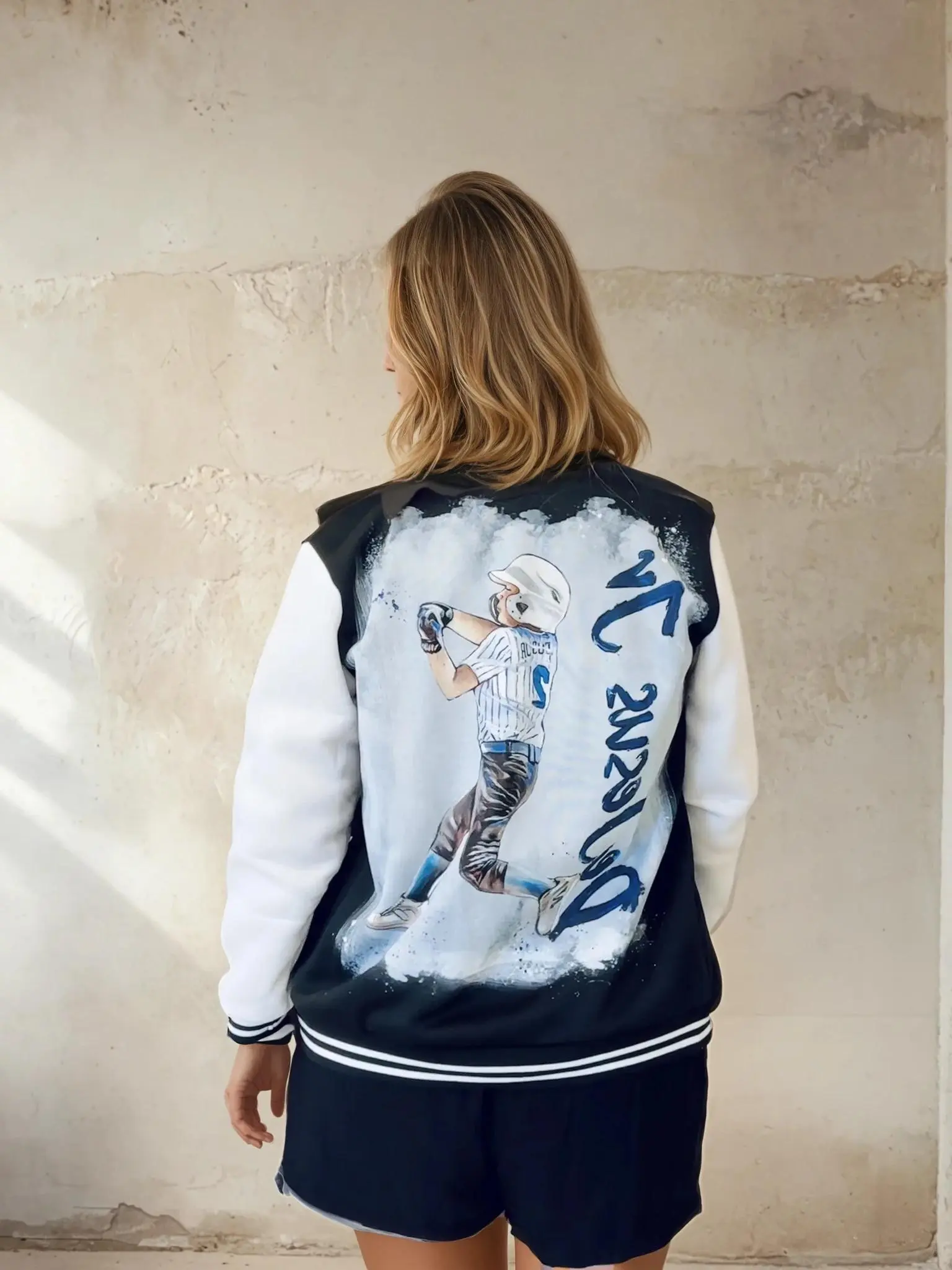Hand-Painted Baseball Portrait Bomber Jacket – Custom Sports Gift