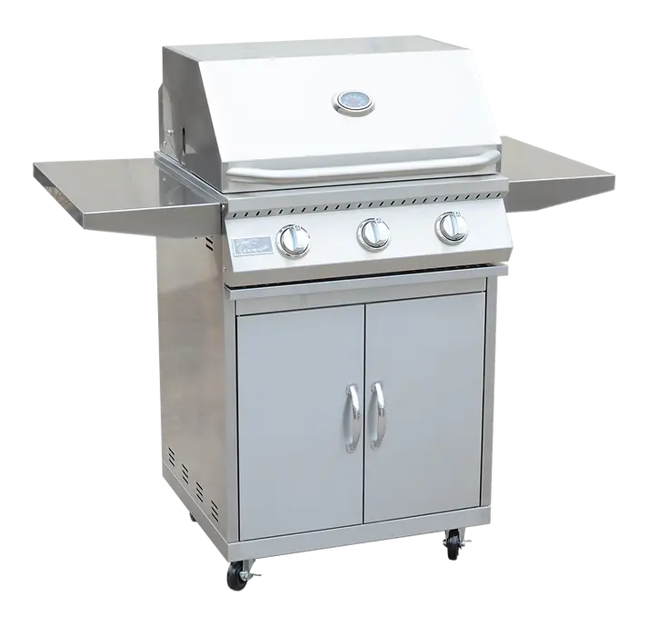 KoKoMo 26-inch Heavy-Duty Modern Freestanding BBQ Grill for Barbecue Enthusiasts, 3-Burner Stainless Steel Cart with Handles, Trays, Advanced Ignition System, Adjustable Heat, Easy Clean-Up Outdoor Cookware