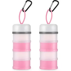 2 Pcs Protein Powder Container with Funnels Stand, 4 Stackable Leakproof Protein Powder Dispenser, Portable Keychain Powder Container for Workout, Fitness, Travel (Pink, White)