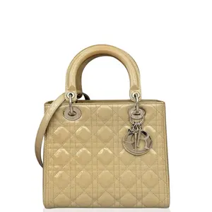 Pre-owned Dior Leather tote bags Medium Lady Patent Calfskin Khaki (qy012826b5)