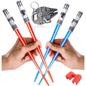 Lightsaber Chopsticks Light Up LED Star War Chopsticks Light Up Mini Light Saber Chopsticks for Adults Cool Chopsticks Light Saber Chopsticks Led Chopsticks Jedi Chopsticks Blue Red 2 Pairs