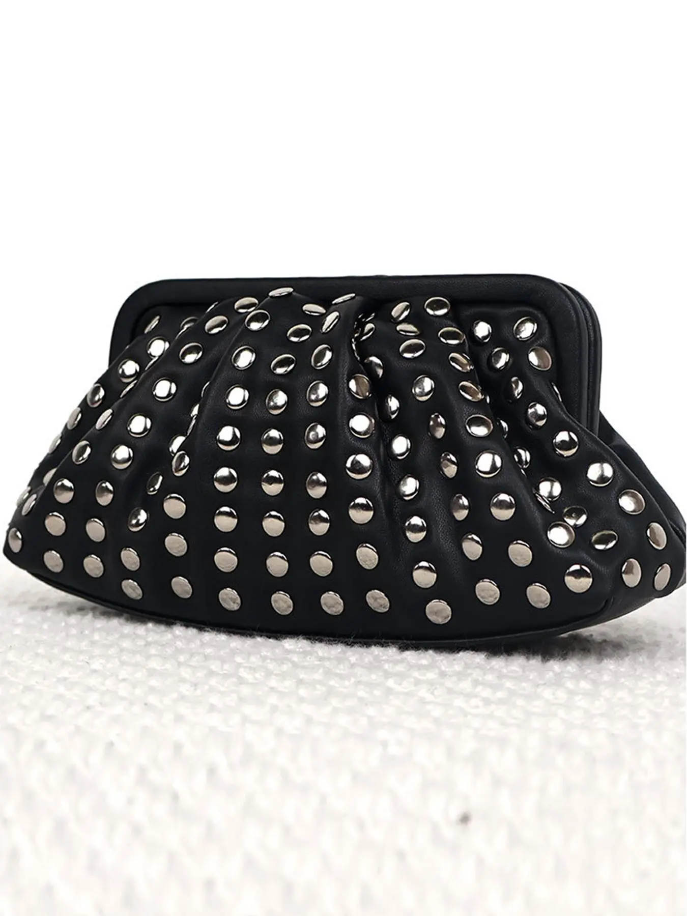 Punk style rivet pleated clutch, wristlet pouch, trendy dinner bag, personalized fashionable small bag,  rivet decoration  niche design fashionable casual and versatile, suitable for attending banquets, shopping, etc., Fashionable Embellished Clutch