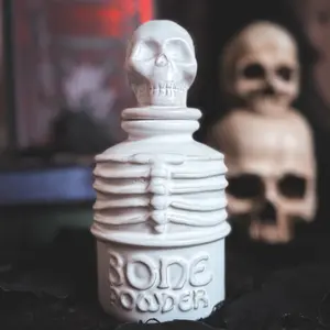 Bone Powder Ceramic Jar Bottle | Gothic Storage Container & Traditional Glass Jar Decor for Potion Shelf & Halloween Display
