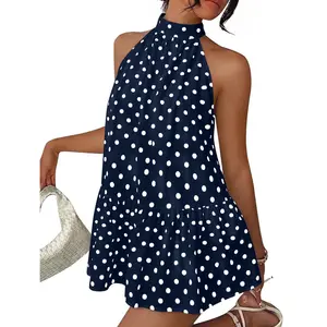 EncoLax Women Halter Dress Summer Mini Short Dresses A Line Polka Dot Petite Sundress Flowy Vacation Party Outfits