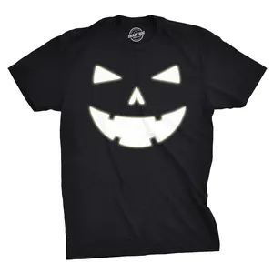 Mens Happy Tooth Glowing Pumpkin Face Glow In The Dark Halloween Tee Mens Funny T Shirts Cool Vintage Fashion T-Shirt Gift Classic Menswear Halloween Apparel for Men Novelty Tees for Guys Black -
