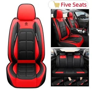 Premium PU Leather Car Seat Set - Red & Black Five Seats Universal Fit for Cars SUVs and Trucks