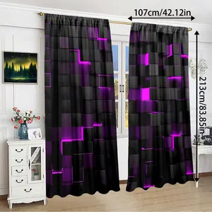 2pcs HD Digital Geometric Lattice Print Curtains, Net Curtains Window, Polyester Material, Semi-Transparent Privacy Protection, Washable, Bedroom and Living Room Decor