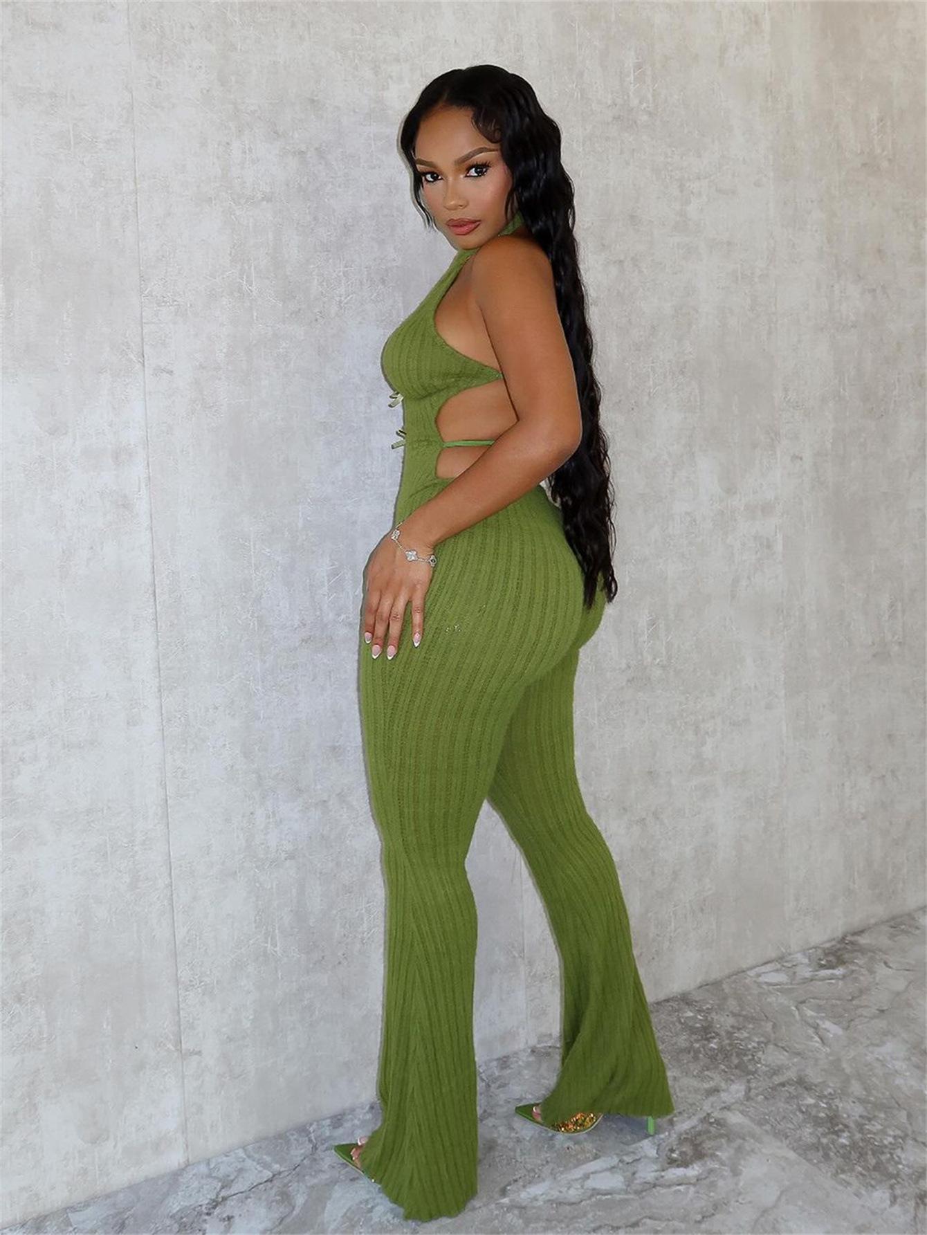 Halter Slim Fit Lace-up Backless Sexy Hot Girl Jumpsuit Women