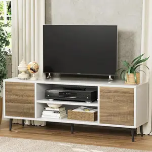 TV Stand For 65 Inch TV, Modern Entertainment Center With Storage Cabinet And Open Shelves, TV Console Table Media Cabinet For Living Room, Bedroom And Office Wall Mounted Floating Lights