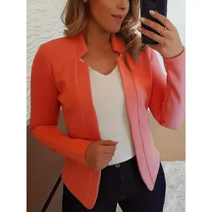 ElegantwomanPlusSizeElegantBlazer,Women'sPlusSolidSplitLapelCollarOpenFrontLongSleeveSlightStretchSlimFitBlazer