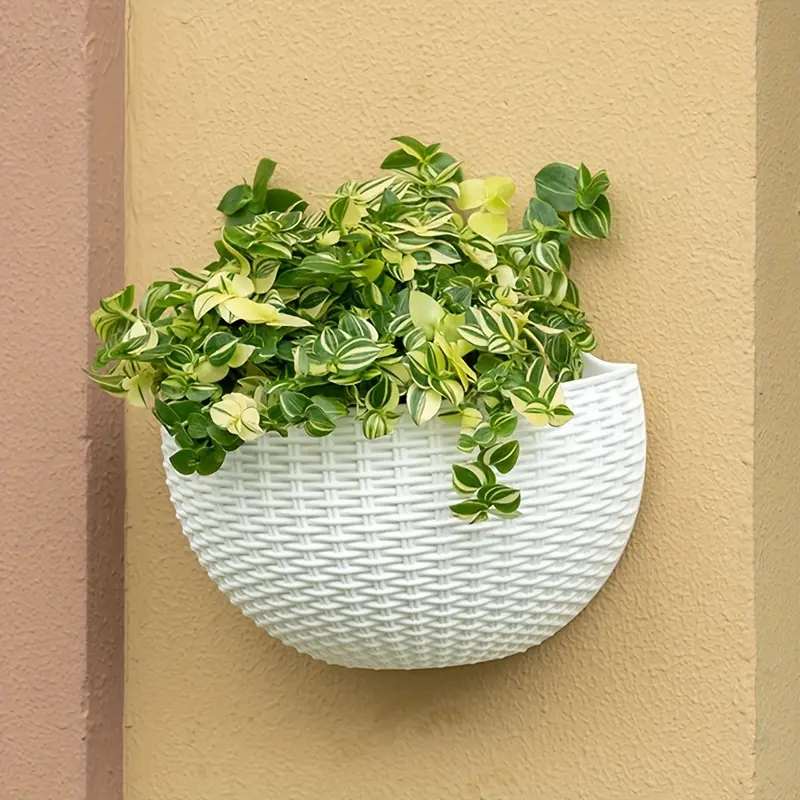 1pc Lightweight Contemporary Plastic Oval Hanging Planter - Imitation Rattan Hanging Basket, No-Drill Decorative Urn for Indoor and Outdoor Garden Hydroponics (Other Patterns Available), Hanging Baskets