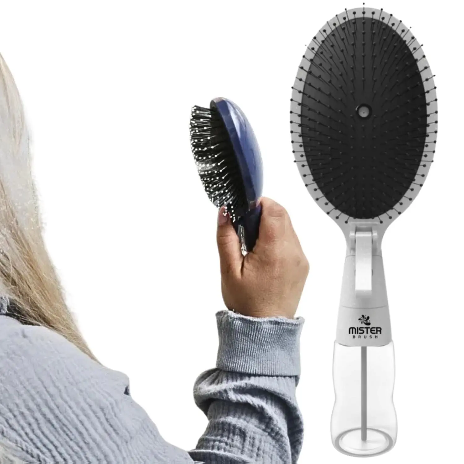Mister 2-in-1 Hairbrush Mister - Innovative Hair Mist & Brushing Tool for Wet & Dry Hair Styling - No-Tangle Bristles, Convenient Water Reservoir, Easy-to-Use White