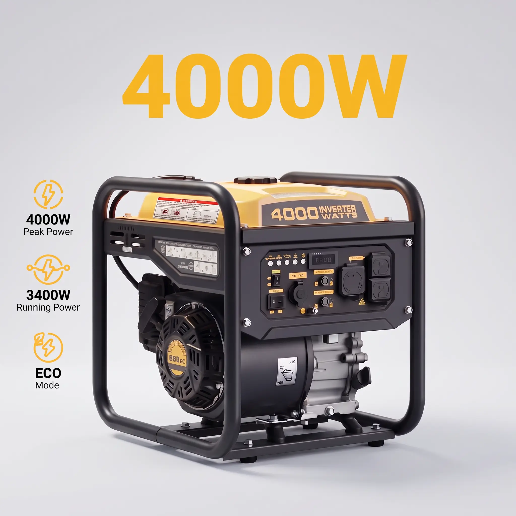 Portable Open Frame Gasoline Inverter Generator, 4000W Max 3400W Rated, 120V 60Hz, EPA Certified,Hand Start for RV Camping Home Emergency Power backup