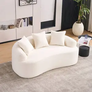 65'' Modern Loveseat Sectional  Couch, Luxury Plush Chenille Upholstered Cloud Couch  Extra Deep Seat And Curved Armless Floor Design, Comfortable Small Space   3 Throw Pillows, Medium Firm Cushion Memory Foam Couch, Soft Boneless sofa with dining