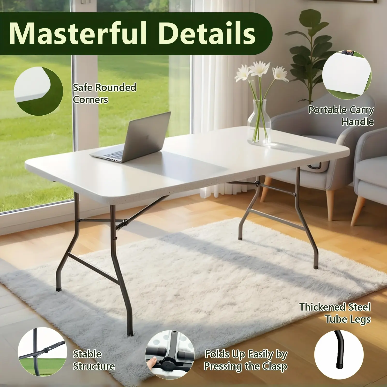 4Ft/6Ft/ Foldable Outdoor Dining And Utility Table - Multi-Purpose Desk for Backyard Weddings, Living Room Card Games And Study Room Homework