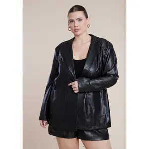 ELOQUII Women's Plus Size Perforated Faux Leather Blazer