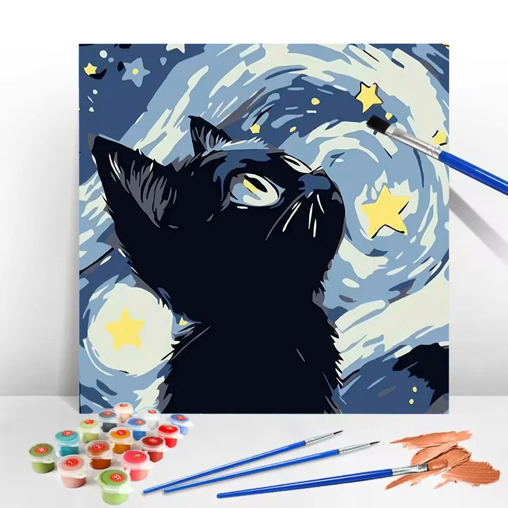 Paint by Number Kits for Adults Beginners, Easy Acrylic Simple Cat Adult Paint by Number Kits, DlY Watercolor Witch Paint by Numbers Kits on Canvas Without Frame for Home Wall Decor Halloween Decoration 8x8inch