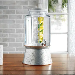 2-Gallon Glass Beverage Dispenser with Galvanized Base