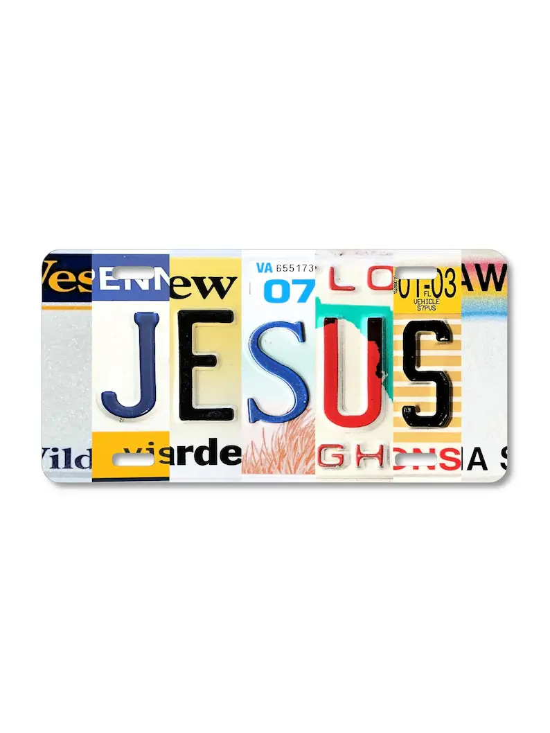 Inspirational Jesus Letter Art Religious Aluminium Metal Sign - Compact Decorative Sign, Easy-Hang Motivational Quote Plaque Gift for Cars Office, Automotive Exterior License Plate Tag Accessory