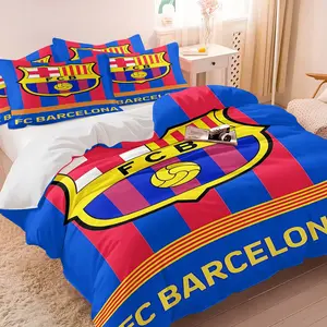 Famous Football Club Duvet Cover Set Cool Logo Classic Red, Blue, and Yellow Color Scheme Soft Theme Bedding Set with 1/2 Pillowcases for Bedroom Fan Gift Soft & Comfortable Bedroom Bedding Set Multiple styles available