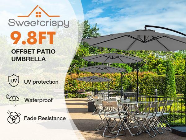 9.8FT Offset Patio Umbrella Hanging Cantilever Umbrella - Outdoor Sun Shade with Easy Tilt Adjustment, 8 Ribs, UV Protection