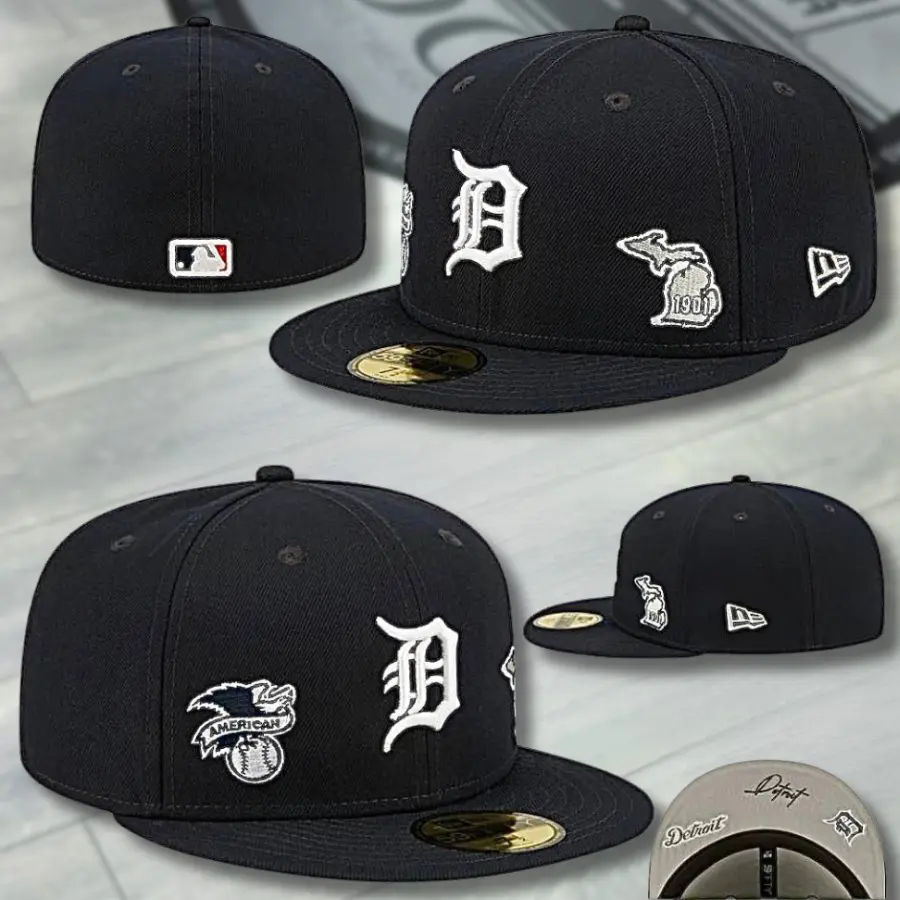 New Era 59FIFTY Detroit Tigers Fitted Baseball Cap – Black Flat Bill Hat with "D" Logo, Grey Undervisor & MLB Streetwear Style