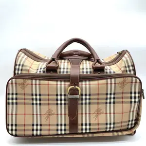 Pre-owned BURBERRY leather Luggage Haymarket Check Duffle Travel Bag