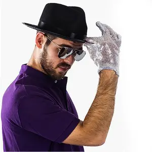 Halloween Stage Performance Michael Jackson Imitation Costume Props Sequins Single Glove Top Hat Glasses Three Pieces michael  jackson  glove