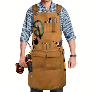 Woodworking Apron For Men With 9 Tool Pockets, Heavy Duty Waxed Canvas Apron, Gifts For Men, Adjustable Cross Back Straps - Suitable For Workshop Mechanics, Technicians, Carpenters, Blacksmiths, And Gardeners.
