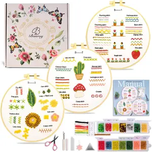 Bead Embroidery Kit for Adults Beginners, 3-Pack 26-Practice Samplers, Stitches Kit, Bead Embroidery Kit, Adults Beginner Embroidery Practice with Guide & Video