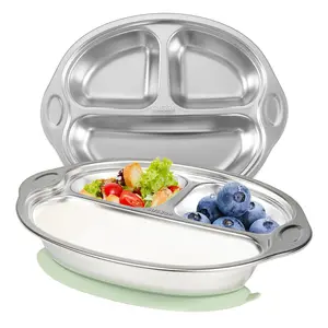 Mrs. Chou Stainless Steel Baby Suction Plates: Divided Plates Designed for Babies and Toddlers, Made of 100% Food-Grade Materials Ideal for Baby-Led Weaning BPA-Free Toddler Feeding Supplies Are Dishwasher Safe